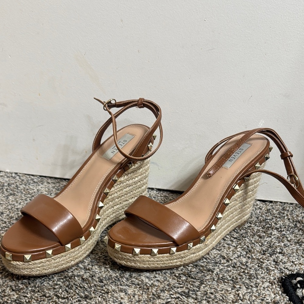 Valentino look alike Tan Wedge Sandals with Studs